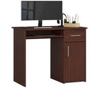 Bureau d'ordinateur AKORD PIN Wengé 90 cm 1 porte 1 tiroir façade Wengé 3 étagères 90x50x74 cm Wengé G