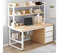 Bureau d'ordinateur avec bibliothèque et 3 tiroirs, Bureau d'étudiant, Table de Travail Moderne et Simple (119,4 cm, chêne)