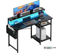 Bureau d'ordinateur avec éclairage LED, 120 x 48 cm, avec support pour écran, idéal pour la maison ou le bureau. Bureau d'angle avec grand compartiment de rangement et étagère réglable en hauteur, par