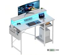Bureau d'ordinateur avec éclairage LED, table de bureau avec support d'écran pour la maison/le bureau, bureau d'angle avec grand sac de rangement et étagère de rangement réglable en hauteur, télétrava