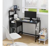 Bureau d'ordinateur avec Prises et USB - Table de Travail LED pour PC et Gaming - Avec Étagères de Rangement - Noir -122x50x115cm
