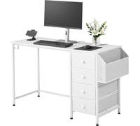 Bureau d'ordinateur avec tiroirs en tissu, bureau réversible de 120 cm pour chambre à coucher moderne, table PC simple, moderne et mignonne avec structure en métal, mobilier de bureau, blanc