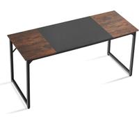 Bureau d'ordinateur, bureau gaming de 160 cm pour bureau à domicile, bureau d'étude moderne et simple avec structure métallique pour un grand espace pour les jambes, brun rustique et noir