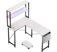 Bureau d'ordinateur Bureau gaming LINFE, avec bande lumineuse RGB, prise de courant de style européen, blanc, panneau de particules de 15 mm Blanc