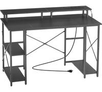 Bureau d'ordinateur de 120 cm avec éclairage LED intelligent et prises électriques, bureau de jeu réversible avec support pour écran et étagères de rangement à 2 niveaux, bureau d'étude pour le télétr