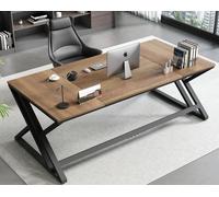 Bureau d'ordinateur en chêne rustique - Plateau de 180 x 80 cm - Structure en bois et métal - Bureau de style industriel