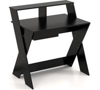 Bureau d'ordinateur en forme de X avec tiroir et support pour moniteur noir