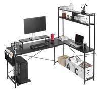Bureau d'ordinateur en L, bureau de gaming d'angle réversible de 1,7 m avec support d'écran et support d'unité centrale amovible, bureau PC moderne et élégant, poste de travail robuste pour le bureau