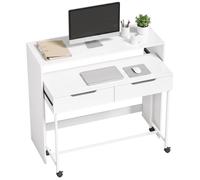 Bureau d'ordinateur extensible - HOMCOM - 2 tiroirs, roulettes - style moderne - bois - 100 x 37 x 88 cm - blanc