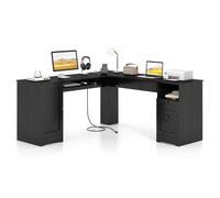 Bureau d'ordinateur-GIANTEX-en forme de L avec station de charge plateau pour clavier et tiroirs-pour bureau chambre-Noir