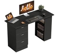 Homcom Bureau Informatique Meuble de Bureau pour Ordinateur 3 Tiroirs 3 Étagères Grand Plateau Panneaux de Particules 120 x 49 x 72 cm Noir