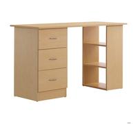 Bureau d'ordinateur - HOMCOM - 3 tiroirs 3 étagères bureau rangement réversible étude - Panneaux particules - naturel