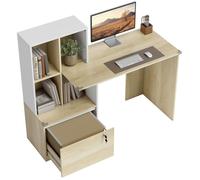 Bureau d'ordinateur - HOMCOM - bibliothèque 4 compartiments tiroir verrouillable - panneau de particules - 126x50x109cm - chêne