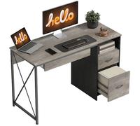 Bureau d'ordinateur - HOMCOM - plateau clavier compartiment ouvert et 2 tiroirs - style industriel - bois - 120×50cm - gris clair