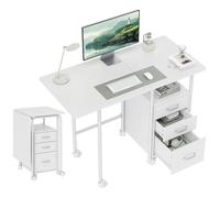 Bureau d'ordinateur - HOMCOM - pliable - sur roulettes - 3 tiroirs - style moderne - MDF et acier - 105x51x75,5cm - blanc