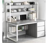 Bureau d'ordinateur industriel de 119,4 cm avec clapier et étagère, table d'écriture à 3 tiroirs, poste de travail pour étude et bureau, finition grise, design moderne