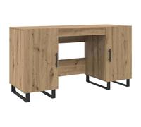 Bureau d'ordinateur industriel en bois d'ingénierie chêne avec étagères | Finition mate, design urbain loft, surface lisse, grand plateau, structure résistante