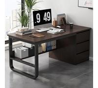 Bureau d'ordinateur industriel moderne avec 3 tiroirs et gestion des câbles, finition noyer, poste de travail pour bureau à domicile, 99,1 x 50,8 x 73,7 cm - Design élégant et fonctionnel