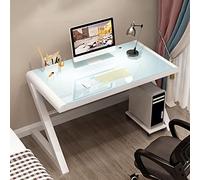Bureau d'ordinateur moderne en verre trempé en forme de Z - Bureau d'étude élégant avec structure en métal pour bureau à domicile, jeux vidéo et poste de travail personnel - Design durable e