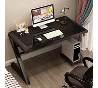 Bureau d'ordinateur moderne en verre trempé en forme de Z - Cadre métallique élégant, poste de travail ergonomique pour le bureau à domicile et les jeux vidéo, pour une productivité et un co