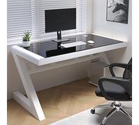 Bureau d'ordinateur moderne en verre trempé en forme de Z - Structure métallique robuste, poste de travail idéal pour le télétravail et les jeux vidéo, bureau élégant pour une productivité e