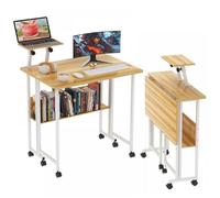 BUREAU D'ORDINATEUR PLIABLE MULTIFONCTIONNEL, BUREAU D'ÉTUDE ÉTUDIANT RÉGLABLE, AVEC ROULETTES, 80X58X75CM, COULEUR BOIS NATUREL