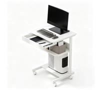 Bureau d'ordinateur portable réglable en hauteur - Table d'appoint réglable - Rangement pour clavier - Tiroir - Compartiments de rangement - Support pour unité centrale - Blanc
