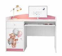 Bureau d'ordinateur pour enfants rose | Bureau d'écolier aux couleurs pastel | Bureau compact avec tiroir pour clavier, idéal pour la chambre d'une petite fille