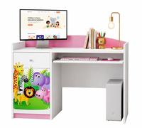 Bureau d'ordinateur pour enfants rose | Bureau d'écolier aux couleurs pastel | Bureau compact avec tiroir pour clavier, idéal pour la chambre d'une petite fille
