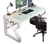 Bureau d'ordinateur pour filles - Table de bureau en verre trempé avec gestion des câbles et cadre robuste en forme de K, idéal pour la chambre à coucher