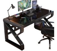 Bureau d'ordinateur pour filles - Table de bureau en verre trempé avec gestion des câbles et cadre robuste en forme de K, idéal pour la chambre à coucher