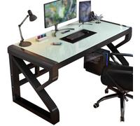Bureau d'ordinateur pour filles - Table de bureau en verre trempé avec gestion des câbles et cadre robuste en forme de K, idéal pour la chambre à coucher