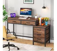 Bureau d'ordinateur, Table de Bureau avec 5 Tiroirs, Bureau Informatique avec Armoire à tiroirs réversible pour la