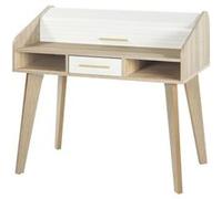 Bureau Dos d'âne Vintage Rideau Blanc - 1 Tiroir - L 104 x l 60 x H 95 cm marron G