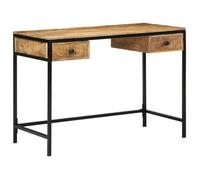 Bureau droit 105x50x75 cm en bois d'acacia massif avec cadre acier, 2 tiroirs, style industriel, marron
