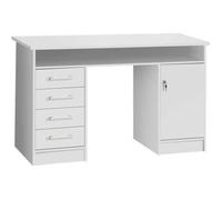 Bureau droit à clés avec 1 porte et 4 tiroirs - Décor papier blanc - 126 x P 55 x H 76 cm - ALICANTE