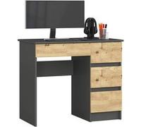 AKORD Bureau A7 90 cm - 4 tiroirs à droite - Pour la maison et le bureau - Pour le travail - 90 x 77 x 50 cm (l x H x P) - Poids 30,50 kg - Gris graphite/chêne artisanal