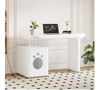 Bureau Droit avec Niche de Rangement et Bords Arrondis - BEAUNIV - Laqué, MDF Blanc, pour Bureau, 117×50×76 cm