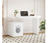 Bureau droit avec niche intégrée, blanc laqué, MDF, bords arrondis, 117 x 50 x 76 cm, design contemporain ORVRYN