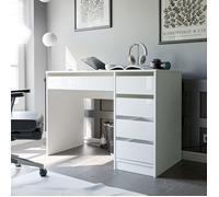 Bureau Droit BELLA - avec 5 tiroirs - 110x55x77 cm - Coiffeuse - Blanc brillant
