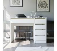 Bureau Droit BELLA - avec 5 tiroirs - 110x55x77 cm - Coiffeuse - Blanc mat