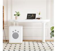 Bureau droit blanc 117 x 50 x 76 cm en MDF laqué avec niche de rangement intégrée