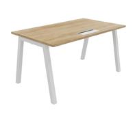 Bureau droit Burocolor A avec trappe d'accès - L.140 x P.80 cm - Plateau Chêne Nebraska - Pieds Blanc