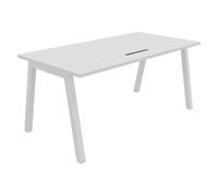 Bureau droit Burocolor A avec trappe d'accès - L.160 x P.80 cm - Plateau Blanc - Pieds Blanc