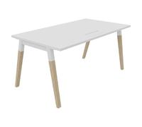 Bureau droit Burocolor A avec trappe d'accès - L.160 x P.80 cm - Plateau Blanc - Pieds Bois/Blanc