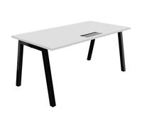 Bureau droit Burocolor A avec trappe d'accès - L.160 x P.80 cm - Plateau Blanc - Pieds Noir