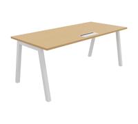 Bureau droit Burocolor A avec trappe d'accès - L.180 x P.80 cm - Plateau Hêtre - Pieds Blanc