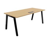 Bureau droit Burocolor A avec trappe d'accès - L.180 x P.80 cm - Plateau Hêtre - Pieds Noir