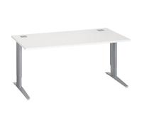 Bureau droit Excellens L 160 cm blanc réglable en hauteur piétement métal alu - - Bruneau