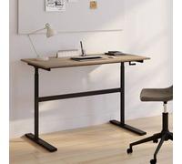 Bureau droit JEANNE assis debout à manivelle hauteur réglable 70 - 120 cm bois façon hêtre et noir